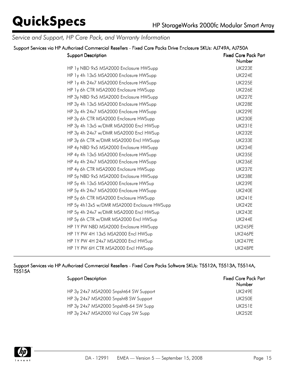 Quickspecs, Hp storageworks 2000fc modular smart array | HP 2000fc User Manual | Page 15 / 23