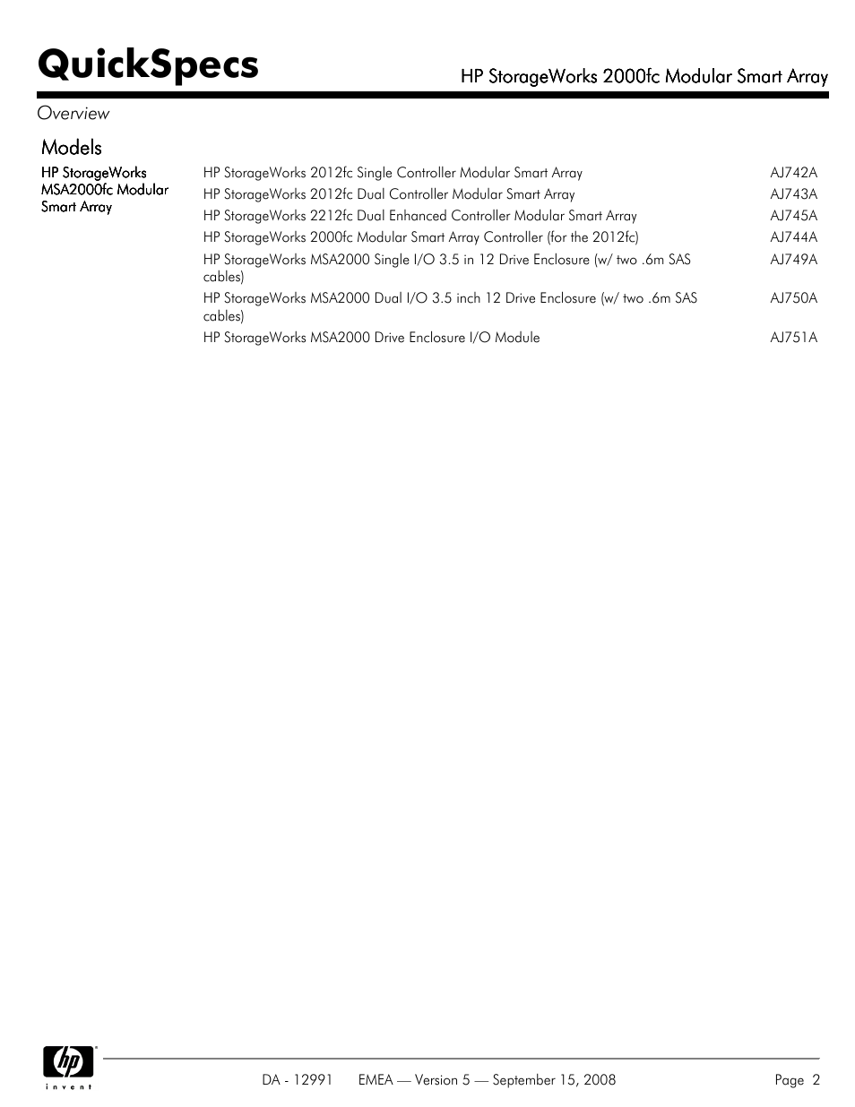Quickspecs, Models | HP 2000fc User Manual | Page 2 / 23