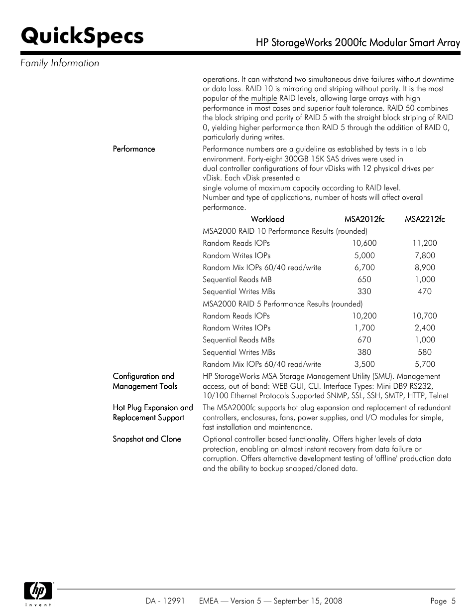 Quickspecs, Hp storageworks 2000fc modular smart array | HP 2000fc User Manual | Page 5 / 23