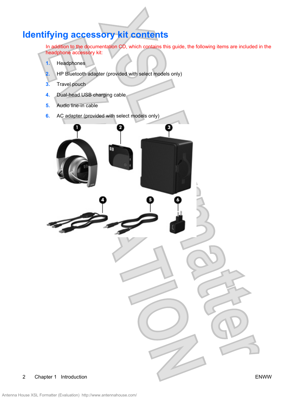 Identifying accessory kit contents | HP Bluetooth Active Noise Cancellation Stereo Headphones User Manual | Page 6 / 27