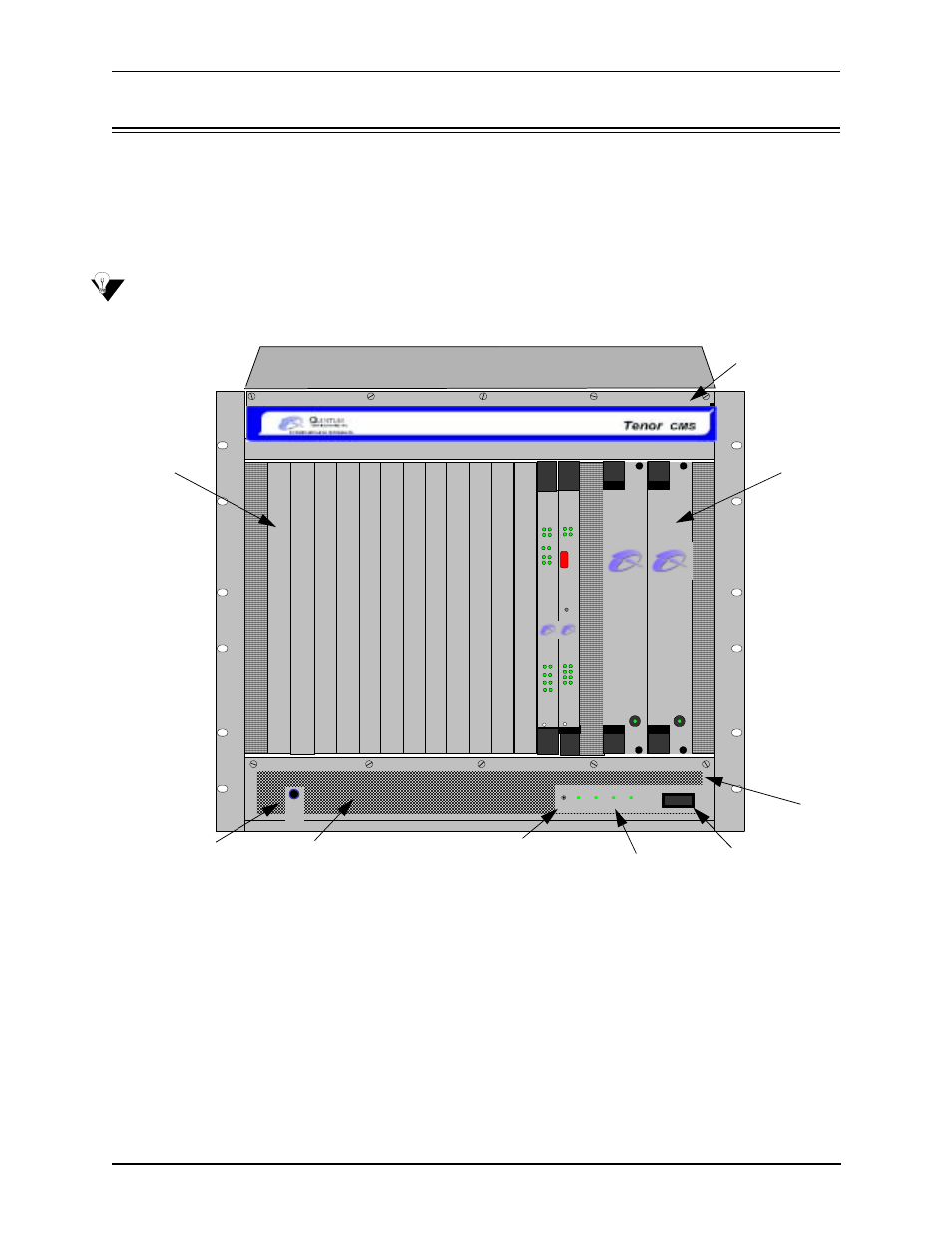 Chassis - cms (14 slot), Front (with ac power), Chassis - cms (14 slot) -3 | Front (with ac power) -3, Figure 2-1 tenor cms front view - ac unit, Air inlet reset button chassis leds on/off power, Ground strap socket | HP 480-0005-00-15 User Manual | Page 27 / 185