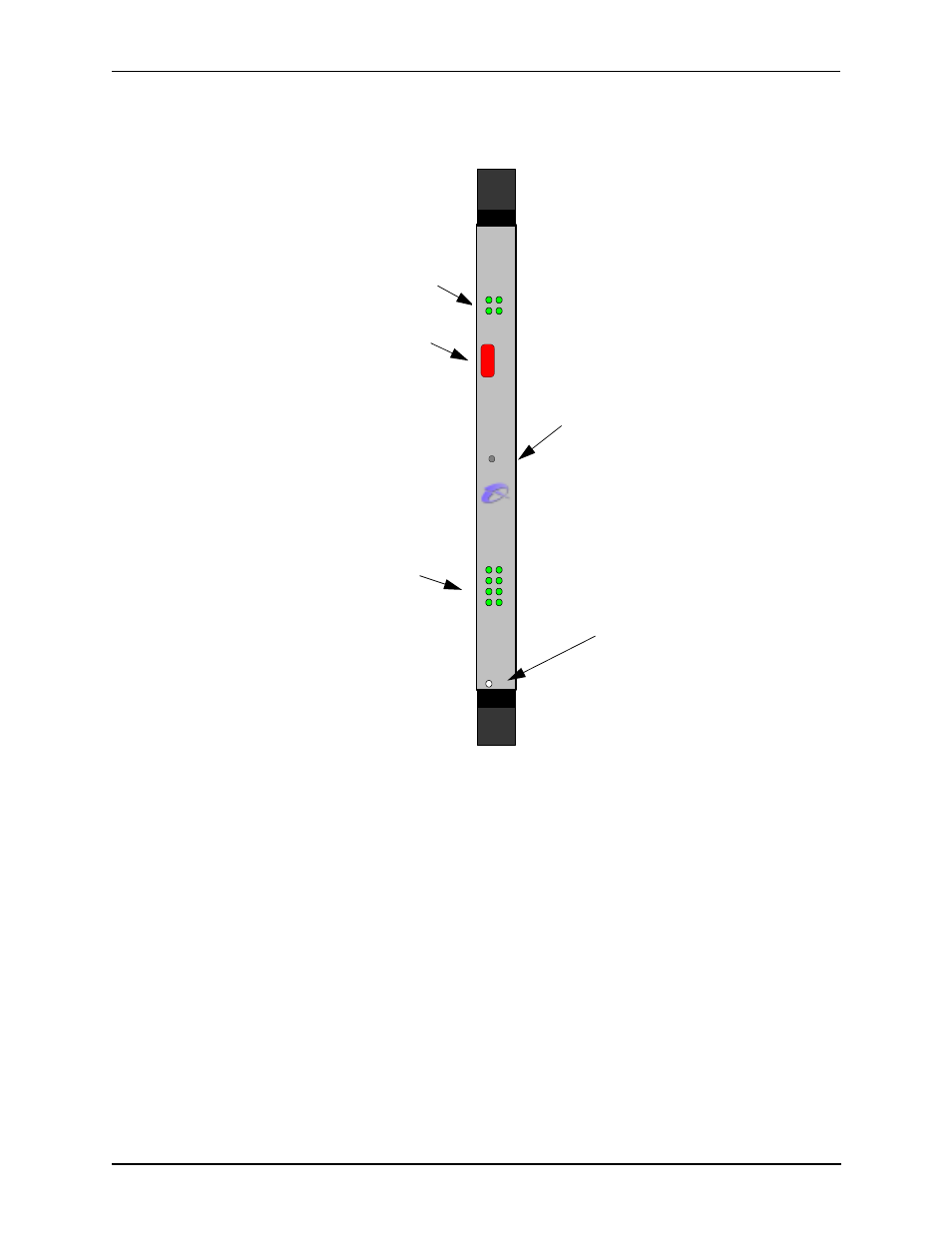 Front view, Front view -19, Front view figure 2-16 cpu card (front) | Card activity leds port, Ethernet leds reset hot swap led | HP 480-0005-00-15 User Manual | Page 43 / 185