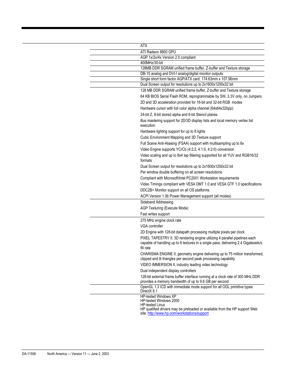 Quickspecs, Technical specifications, Hp workstation xw8000 | HP xw8000 User Manual | Page 44 / 69