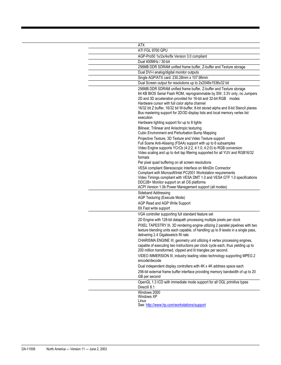 Quickspecs, Technical specifications, Hp workstation xw8000 | HP xw8000 User Manual | Page 52 / 69