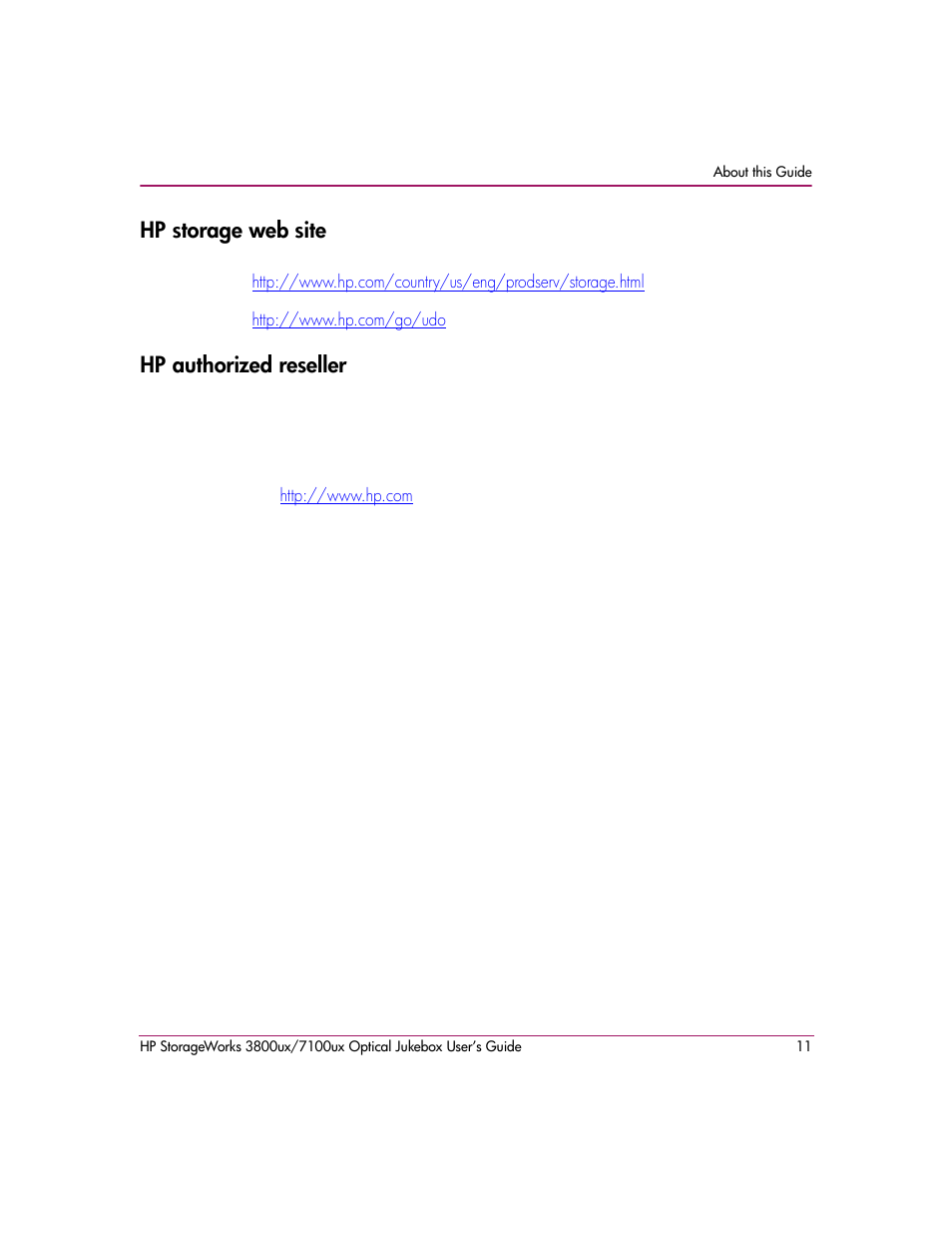 Hp storage web site, Hp authorized reseller, Hp storage web site hp authorized reseller | HP StorageWorks 7100ux User Manual | Page 11 / 82