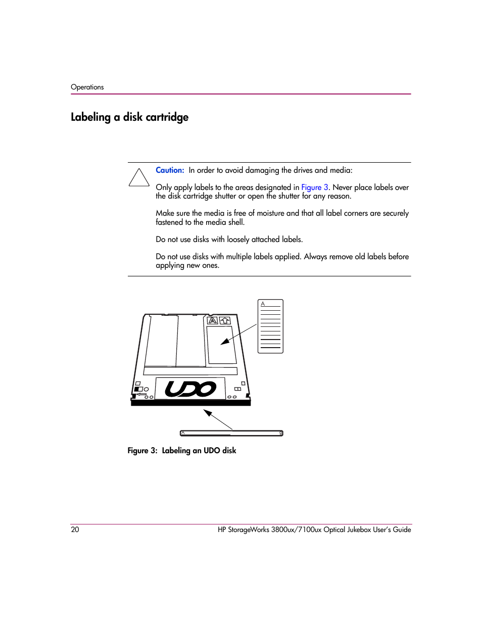 Labeling a disk cartridge, Figure 3: labeling an udo disk | HP StorageWorks 7100ux User Manual | Page 20 / 82