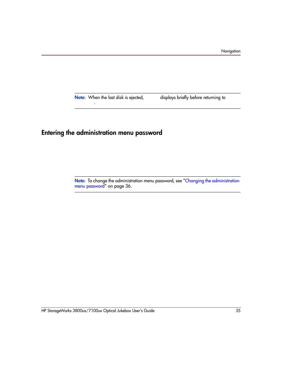 Entering the administration menu password | HP StorageWorks 7100ux User Manual | Page 35 / 82