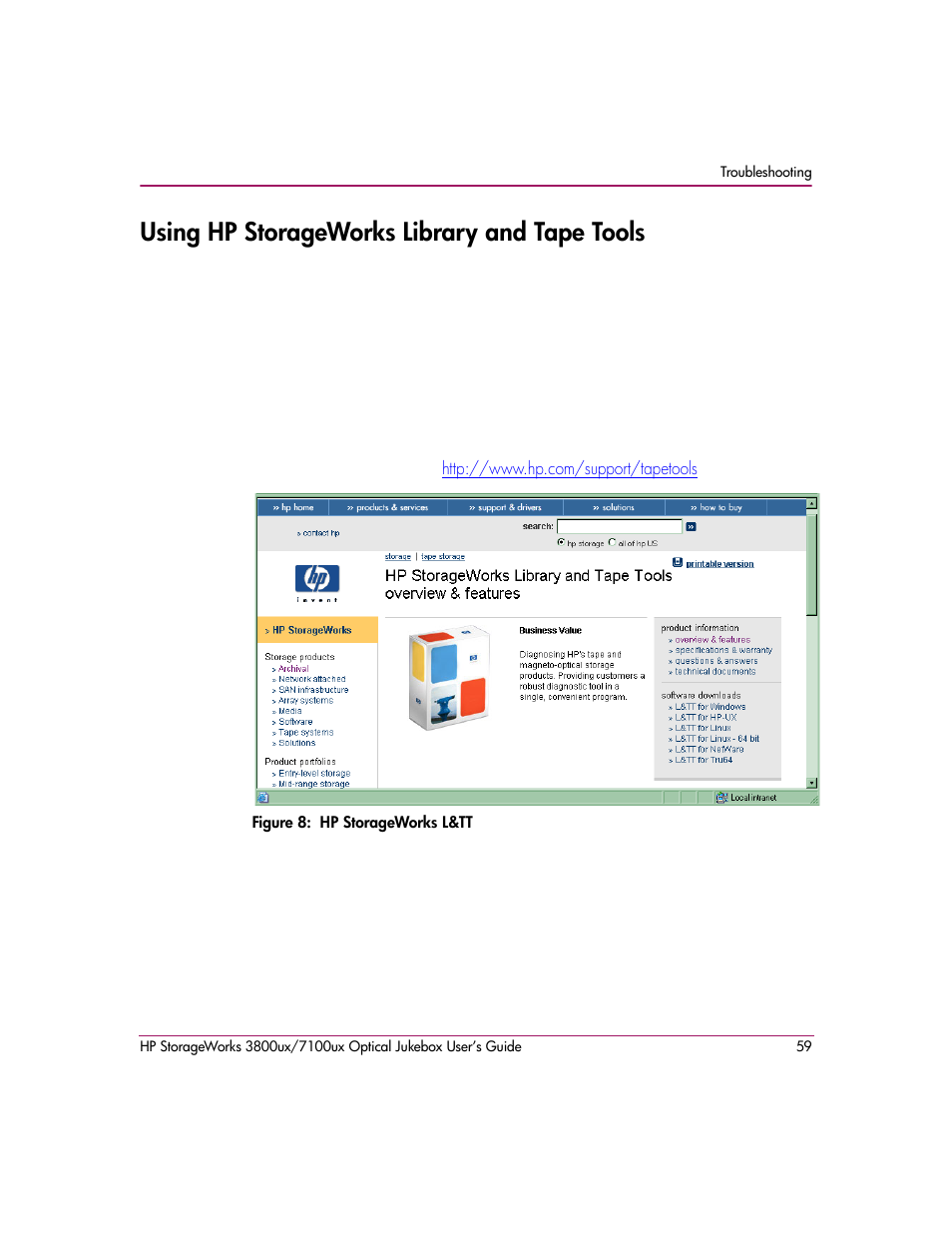 Using hp storageworks library and tape tools, Figure 8: hp storageworks l&tt | HP StorageWorks 7100ux User Manual | Page 59 / 82