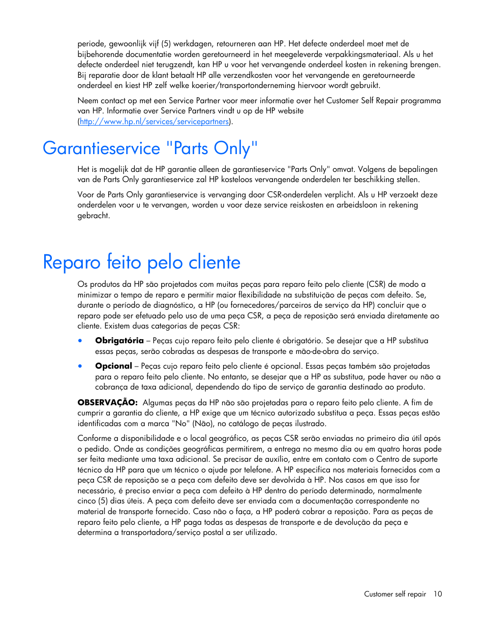 Reparo feito pelo cliente, Garantieservice "parts only | HP DL365 User Manual | Page 10 / 85