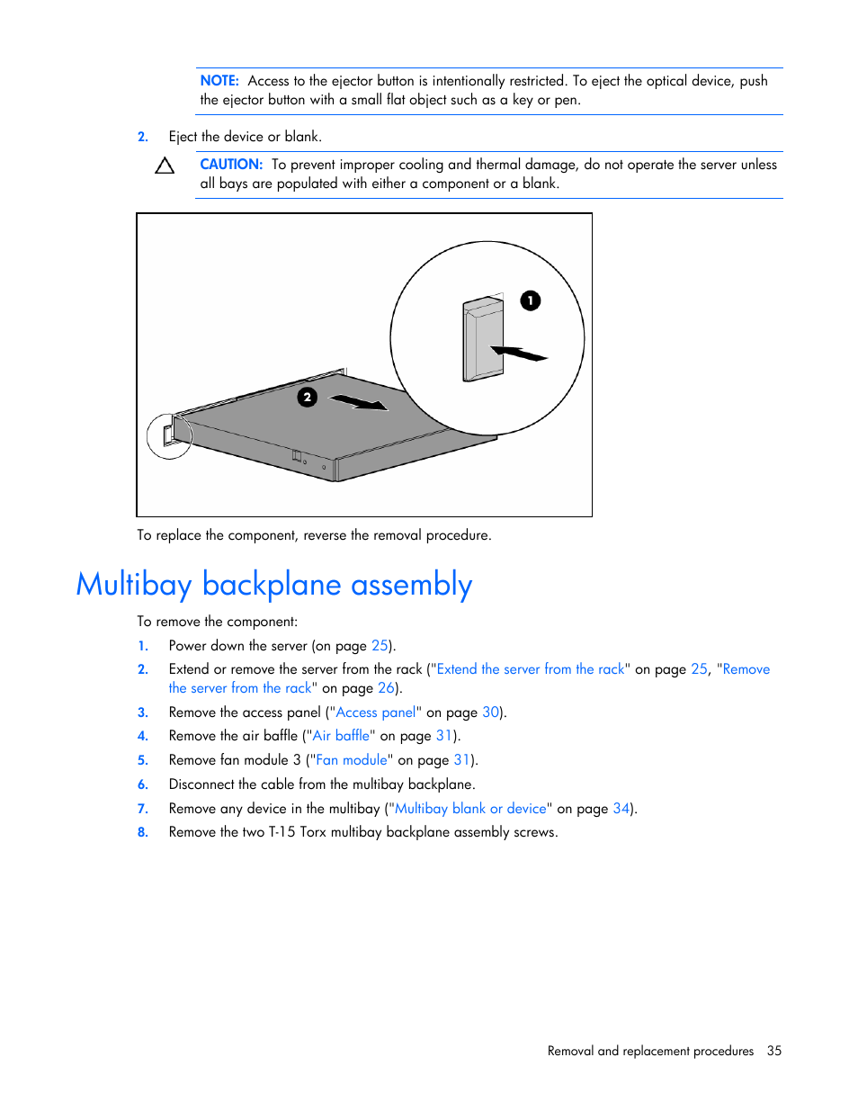 Multibay backplane assembly | HP DL365 User Manual | Page 35 / 85