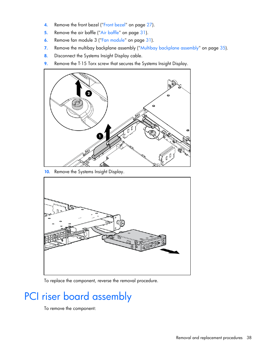 Pci riser board assembly | HP DL365 User Manual | Page 38 / 85
