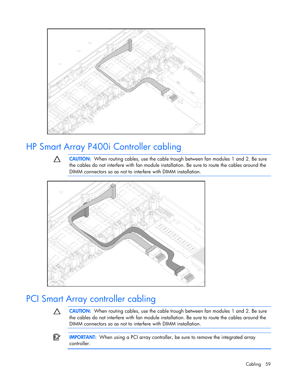 Hp smart array p400i controller cabling, Pci smart array controller cabling | HP DL365 User Manual | Page 59 / 85
