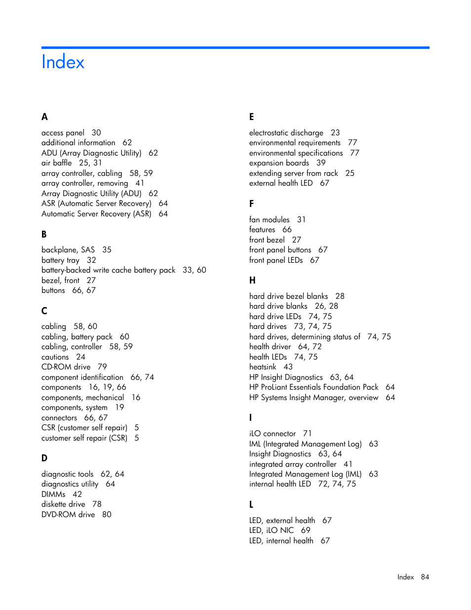 Index | HP DL365 User Manual | Page 84 / 85