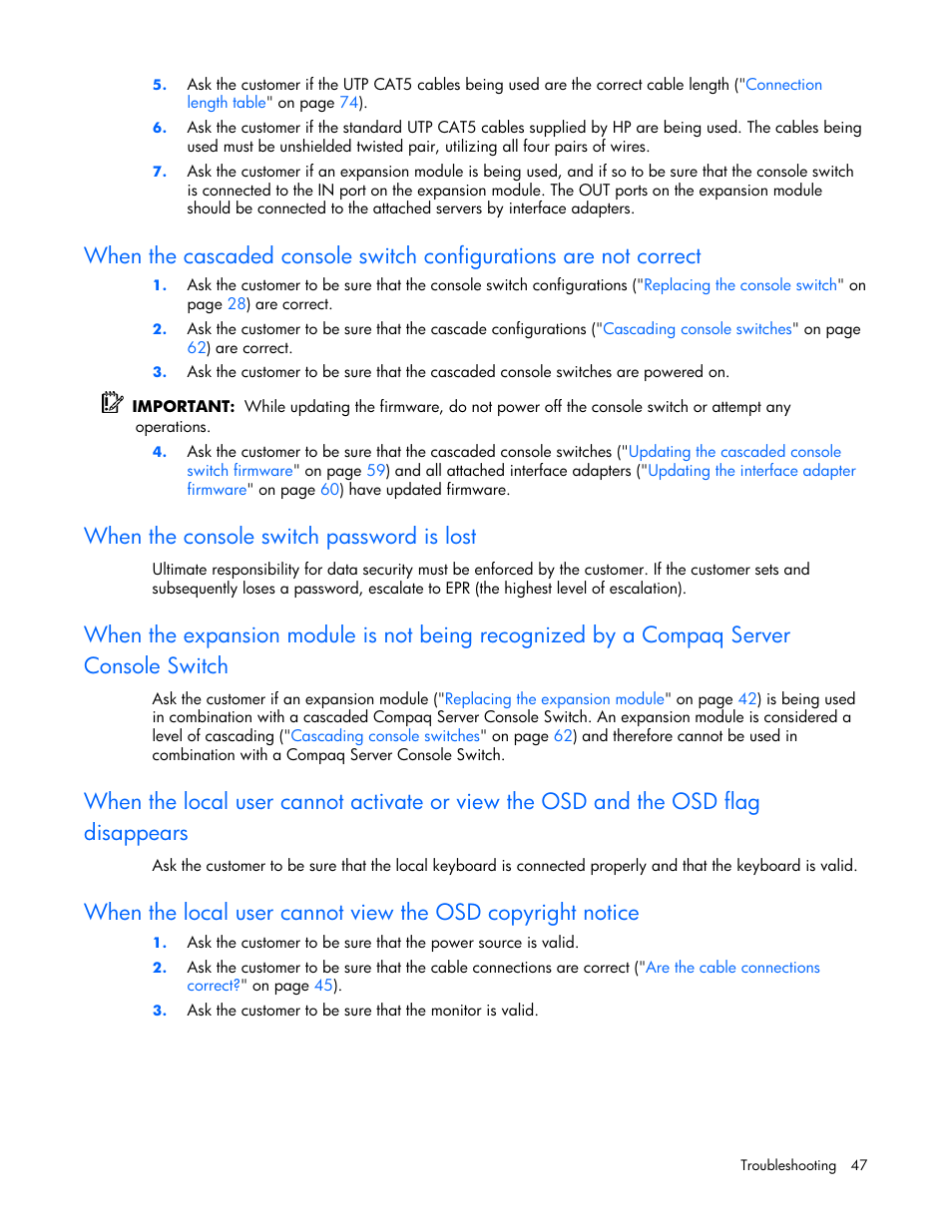 When the console switch password is lost | HP 339820-002 User Manual | Page 47 / 78