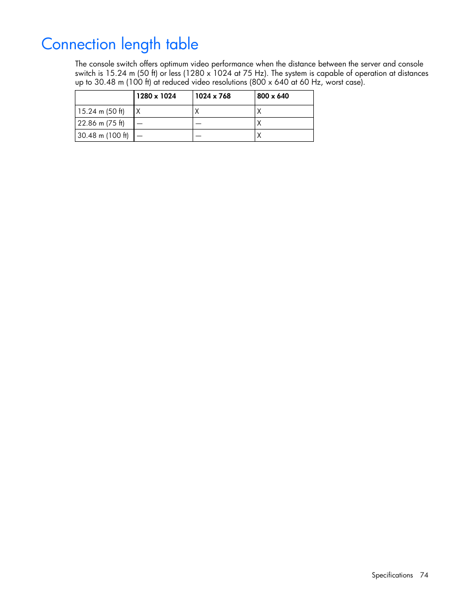 Connection length table, Connection, Length table | HP 339820-002 User Manual | Page 74 / 78