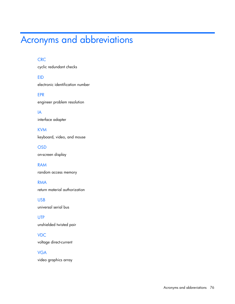 Acronyms and abbreviations | HP 339820-002 User Manual | Page 76 / 78