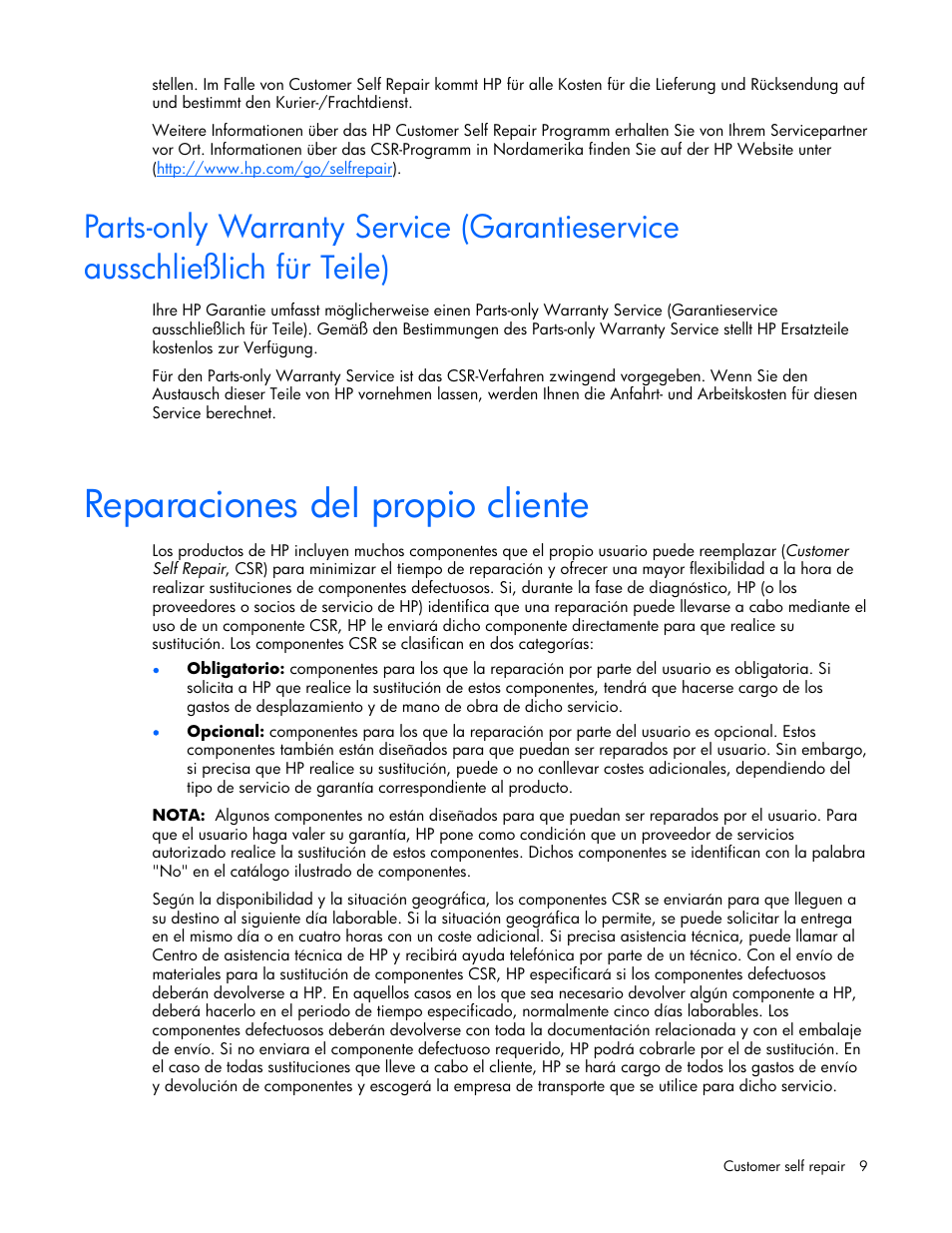 Reparaciones del propio cliente | HP 339820-002 User Manual | Page 9 / 78