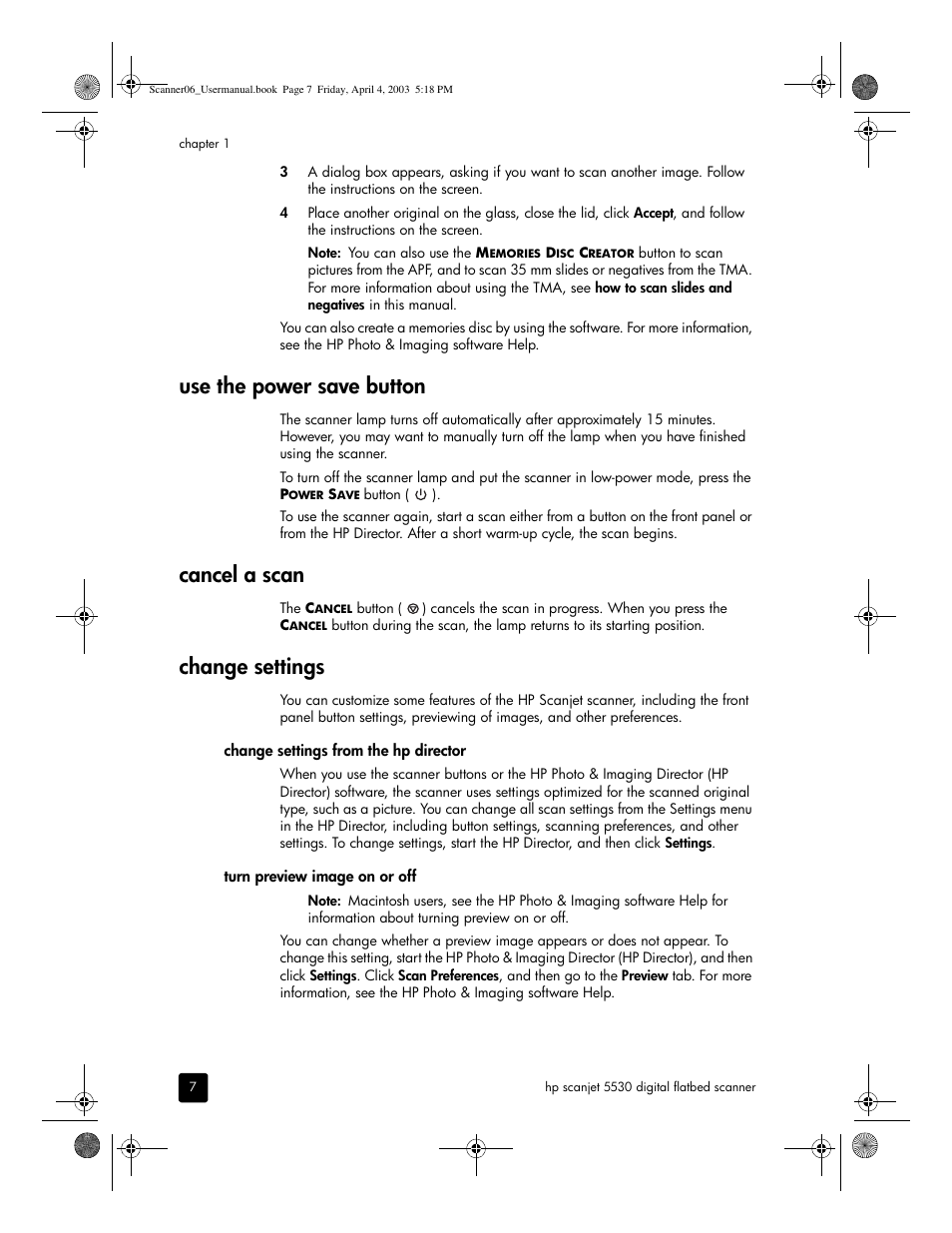 Use the power save button, Cancel a scan, Change settings | HP 5530 User Manual | Page 12 / 38