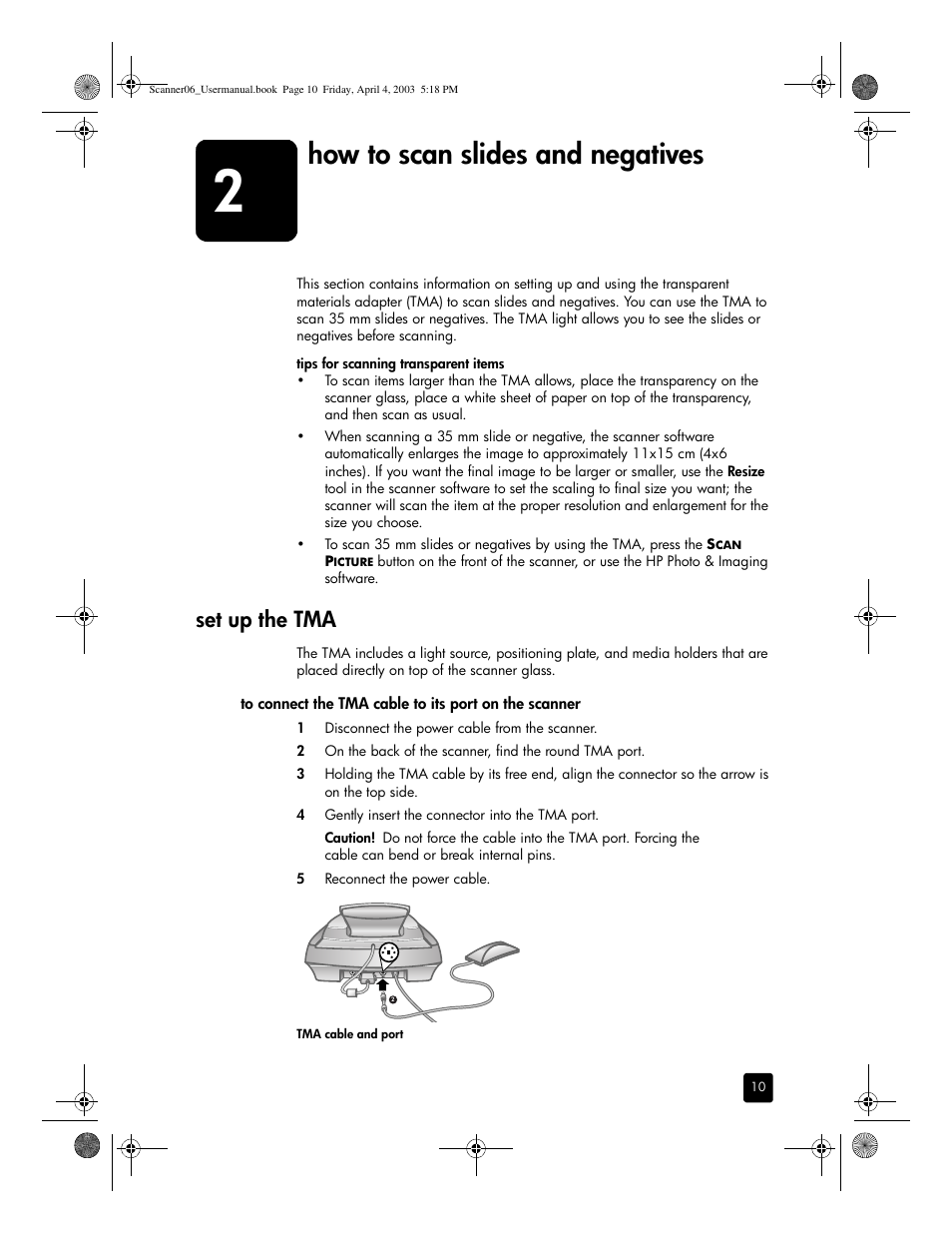 How to scan slides and negatives, Set up the tma | HP 5530 User Manual | Page 15 / 38