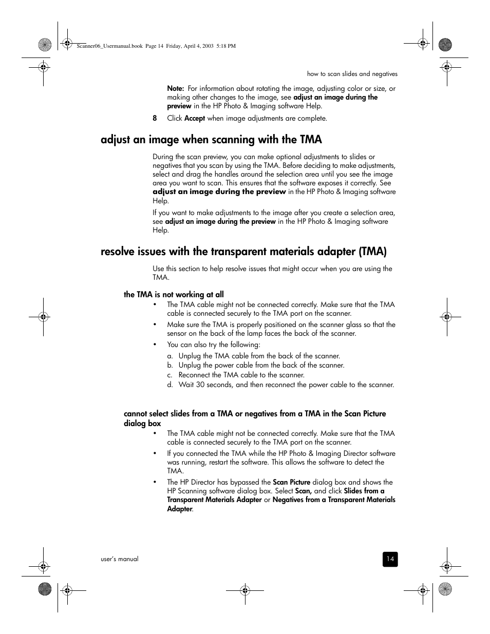 Adjust an image when scanning with the tma | HP 5530 User Manual | Page 19 / 38