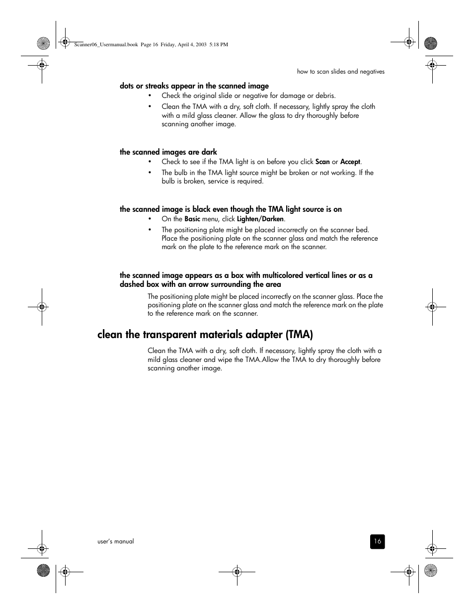 Clean the transparent materials adapter (tma) | HP 5530 User Manual | Page 21 / 38