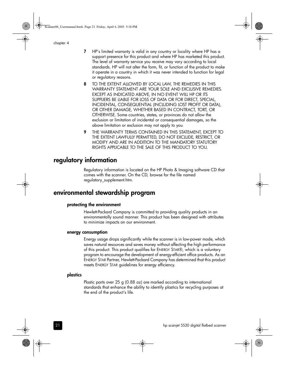 Regulatory information, Environmental stewardship program | HP 5530 User Manual | Page 26 / 38