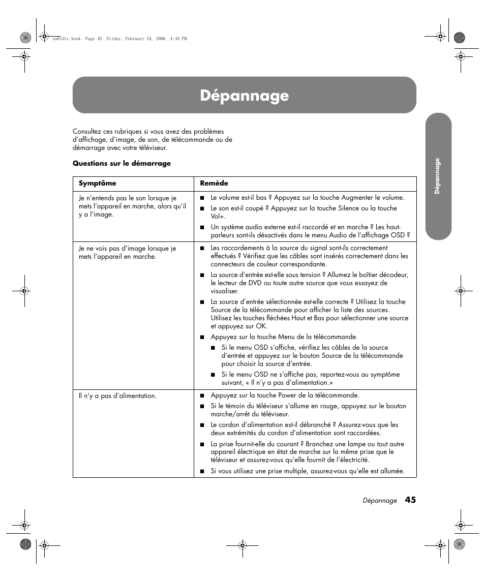Dépannage | HP LC3260N User Manual | Page 113 / 174