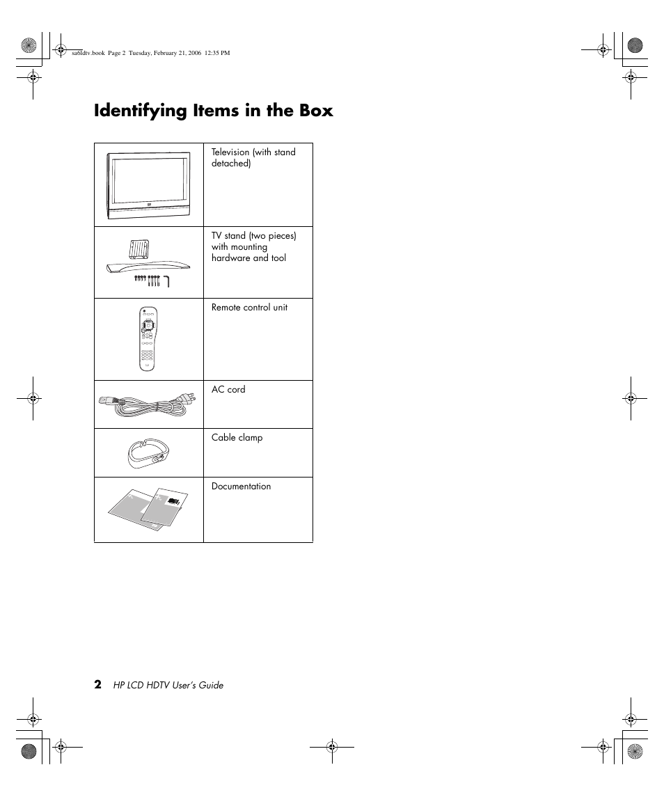 Identifying items in the box | HP LC3260N User Manual | Page 12 / 174