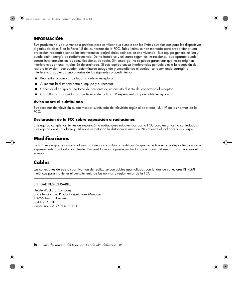 Modificaciones, Cables | HP LC3260N User Manual | Page 120 / 174