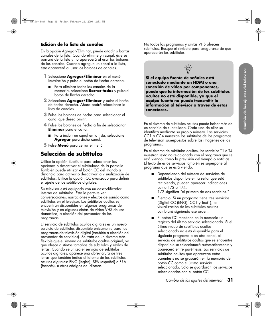 Selección de subtítulos | HP LC3260N User Manual | Page 157 / 174