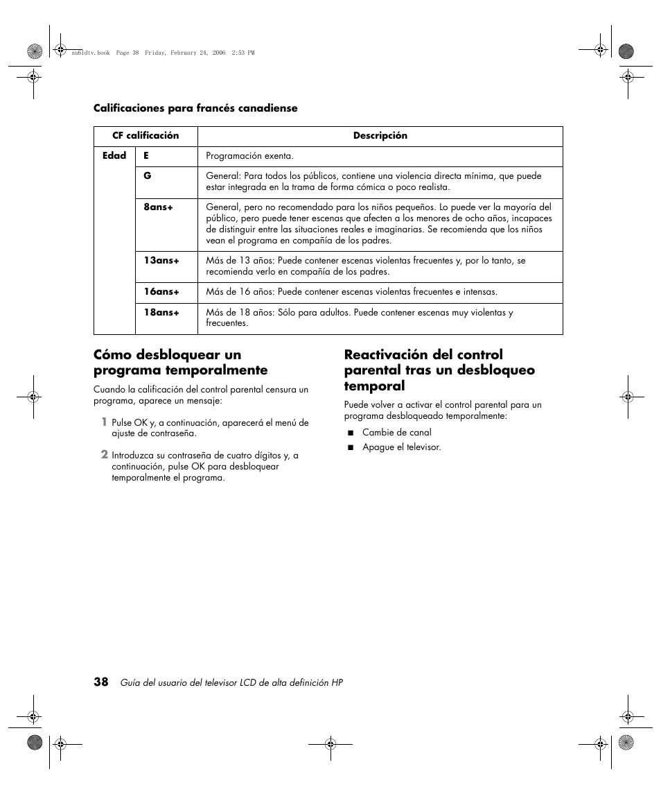 Cómo desbloquear un programa temporalmente | HP LC3260N User Manual | Page 164 / 174