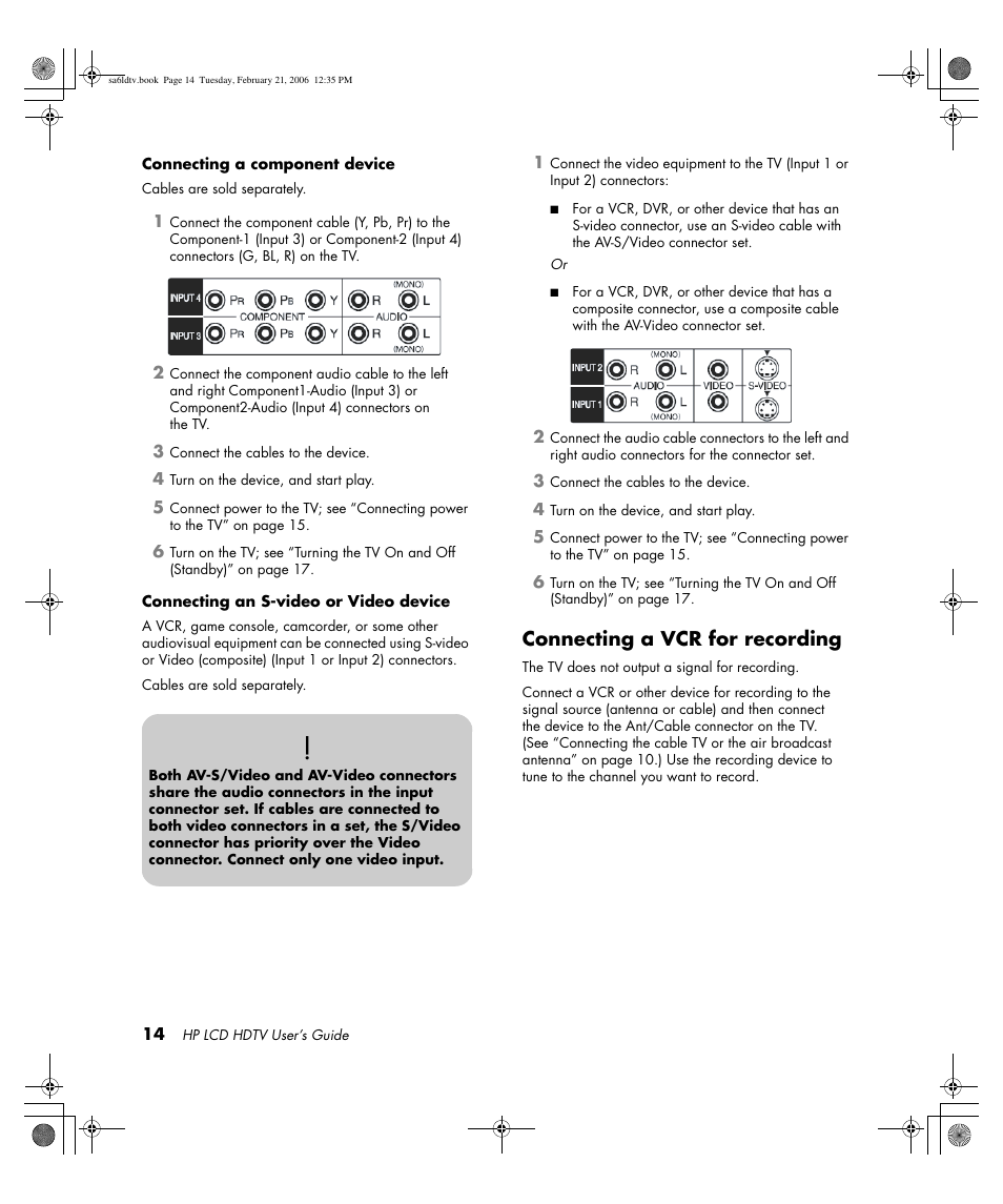 Connecting a vcr for recording | HP LC3260N User Manual | Page 24 / 174