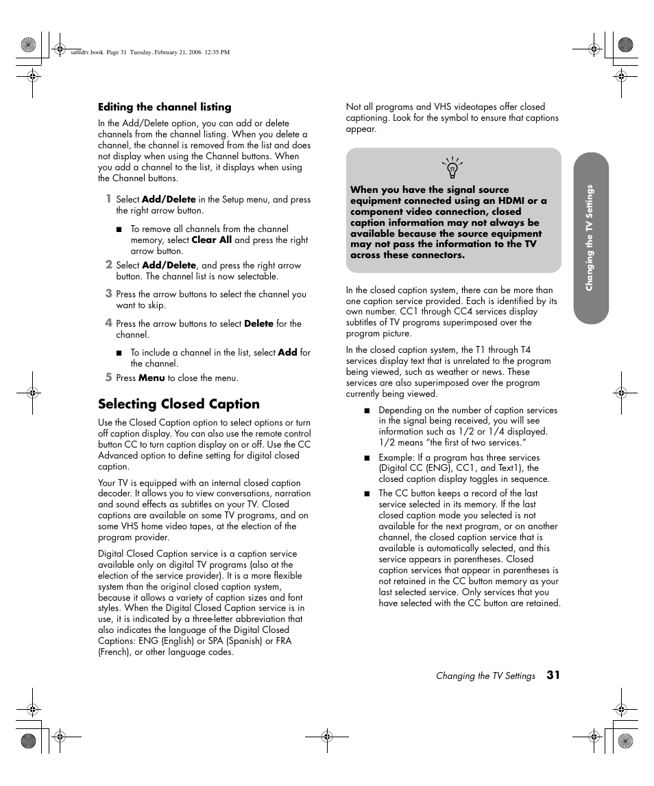 Selecting closed caption | HP LC3260N User Manual | Page 41 / 174