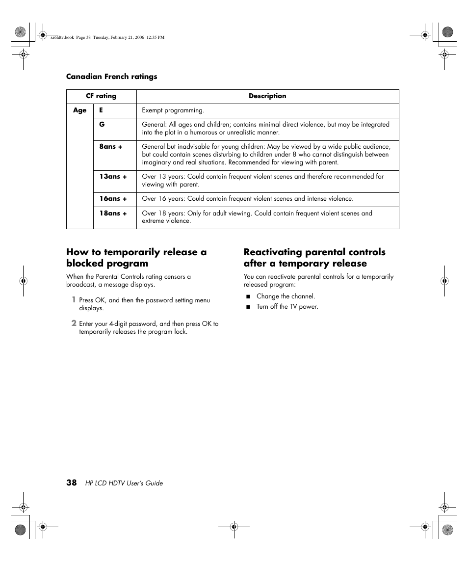 How to temporarily release a blocked program | HP LC3260N User Manual | Page 48 / 174