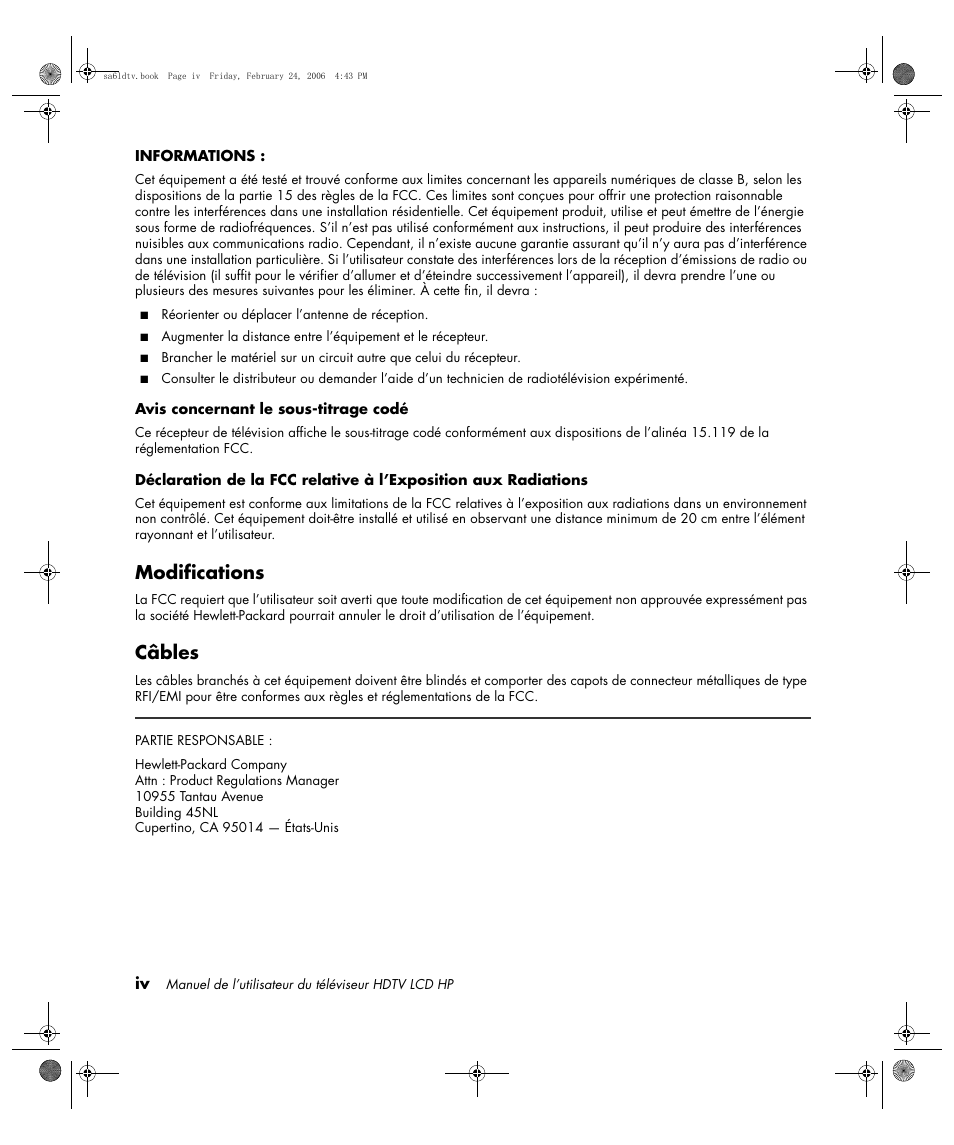 Modifications, Câbles | HP LC3260N User Manual | Page 62 / 174