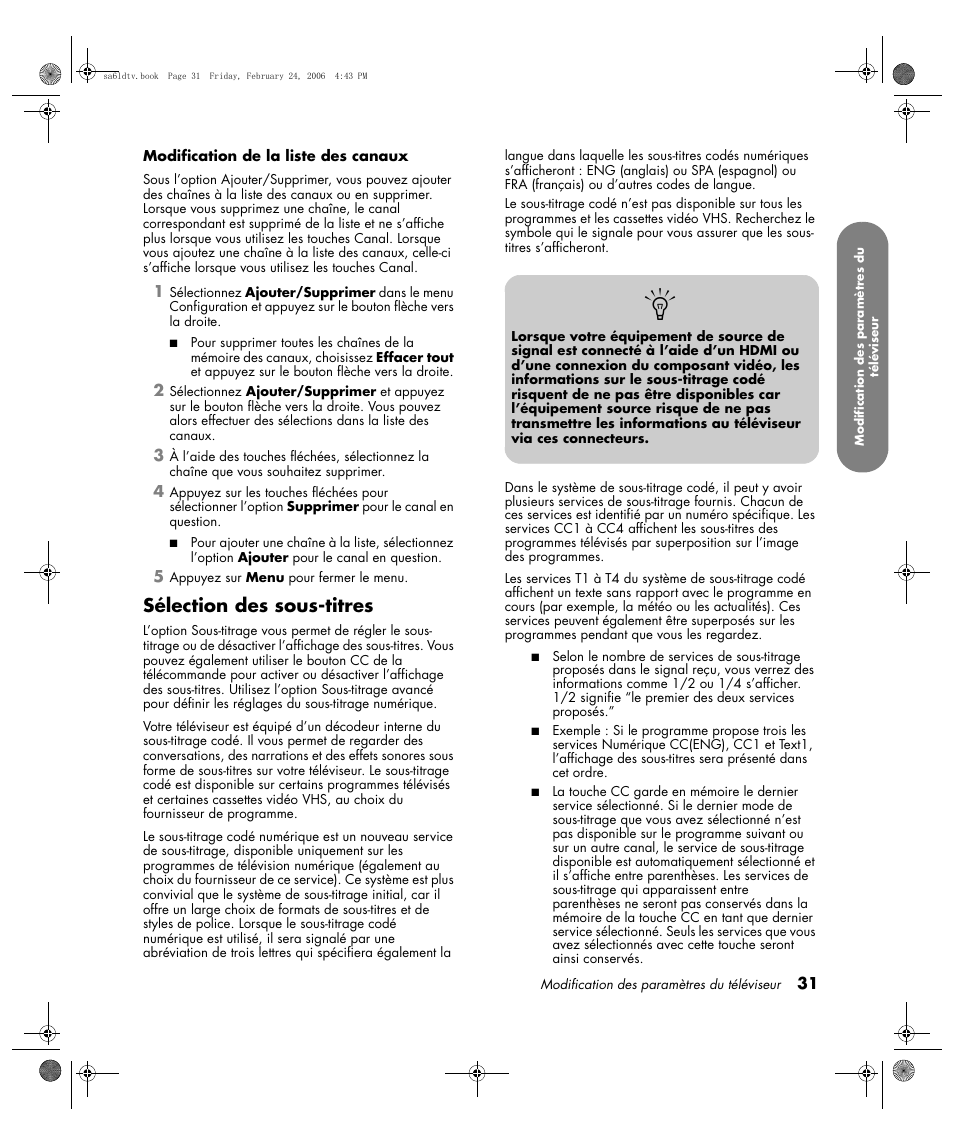 Sélection des sous-titres | HP LC3260N User Manual | Page 99 / 174