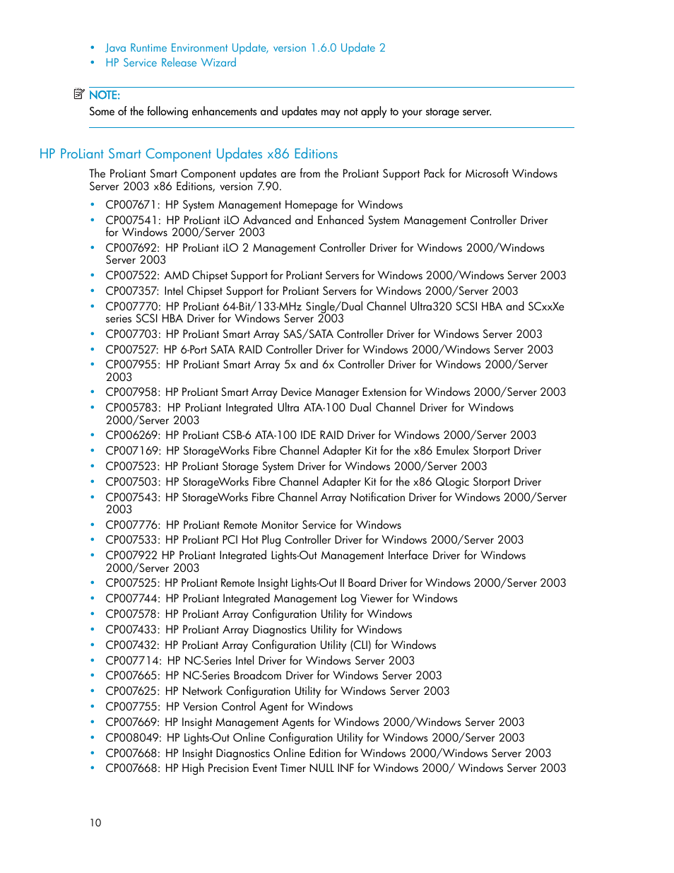 Hp proliant smart component updates x86 editions | HP PROLIANT 56976839 User Manual | Page 10 / 16