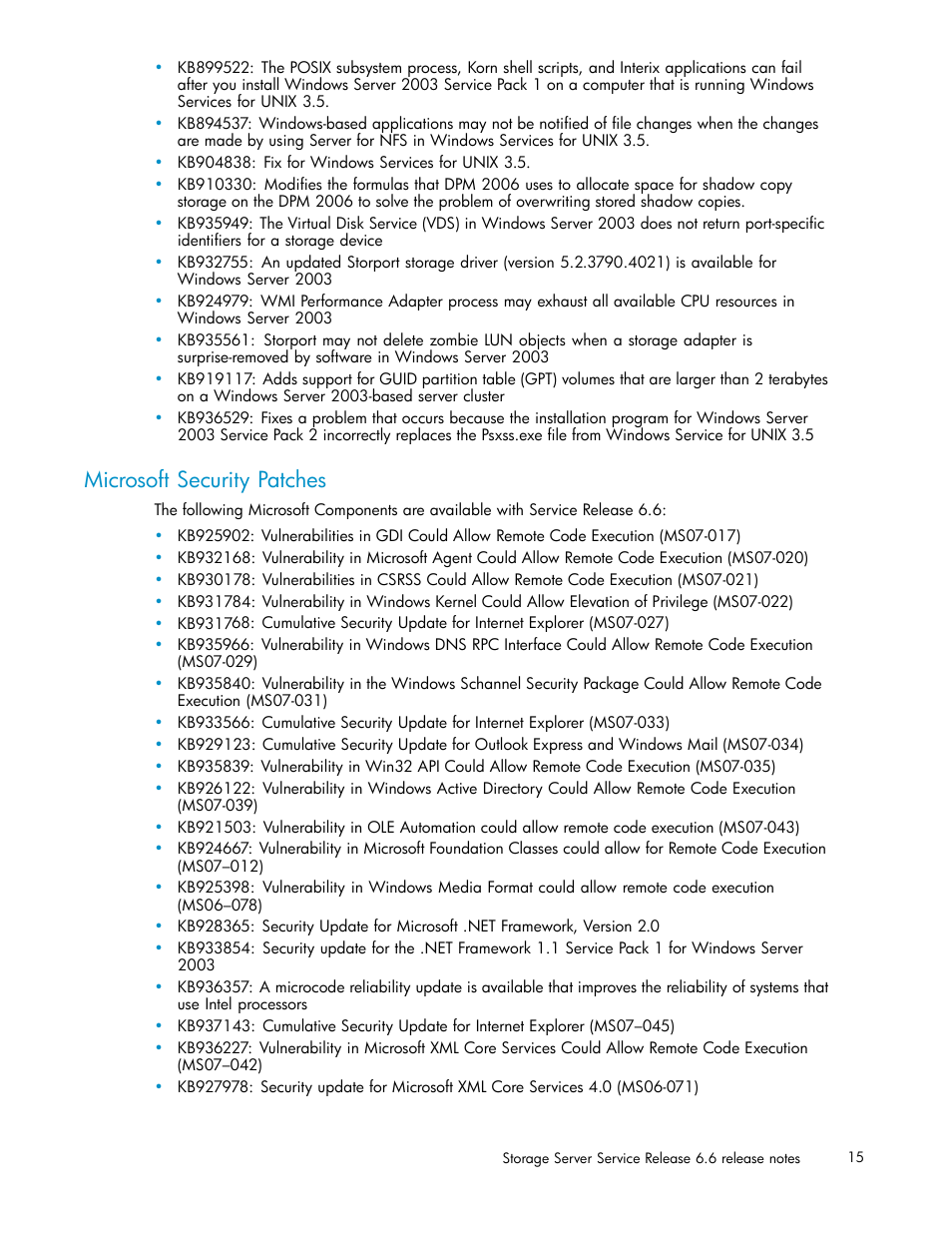 Microsoft security patches | HP PROLIANT 56976839 User Manual | Page 15 / 16