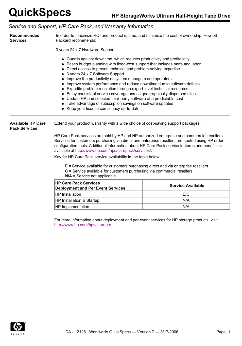 Quickspecs | HP Ultrium 215 User Manual | Page 10 / 21