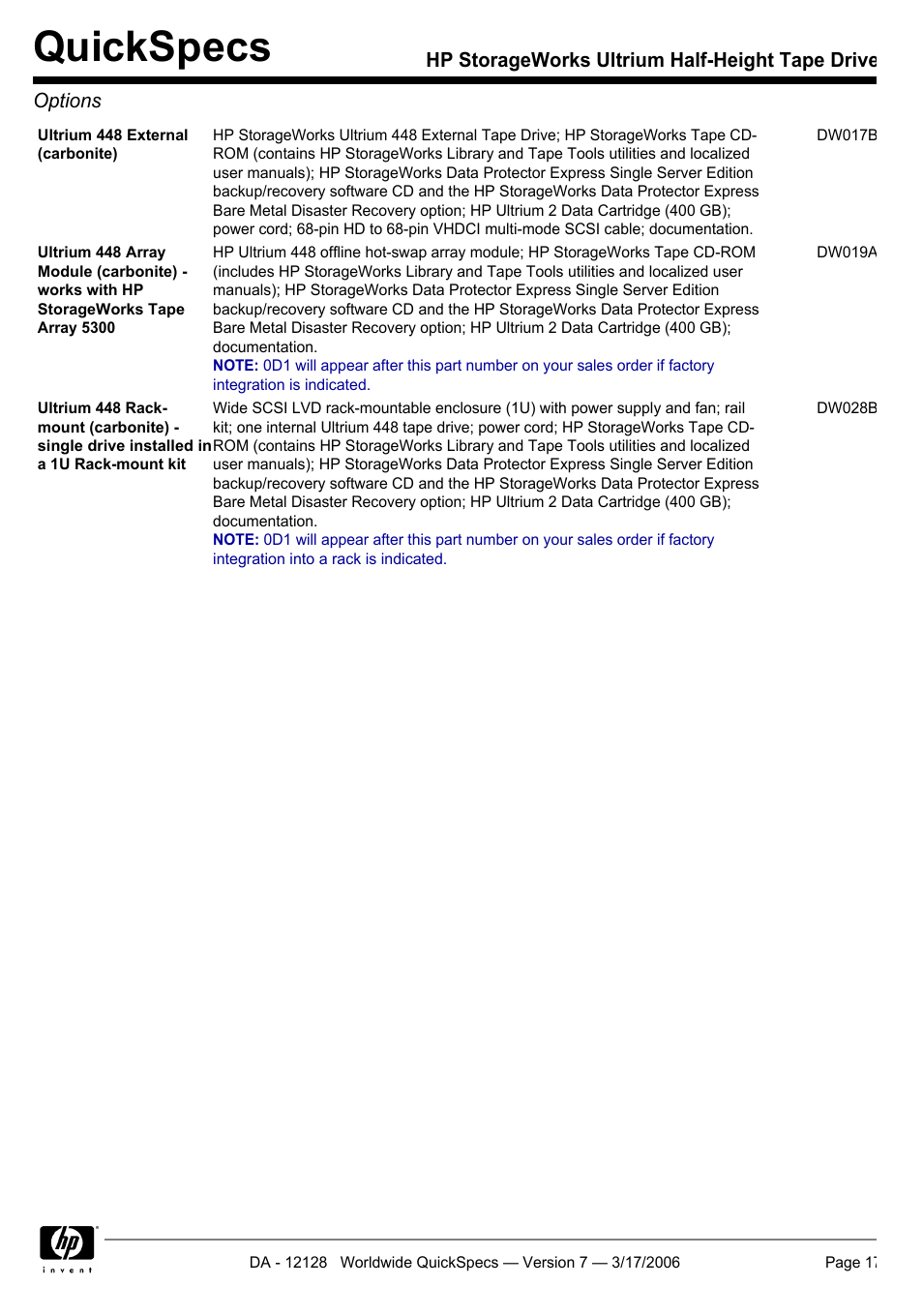 Quickspecs | HP Ultrium 215 User Manual | Page 17 / 21