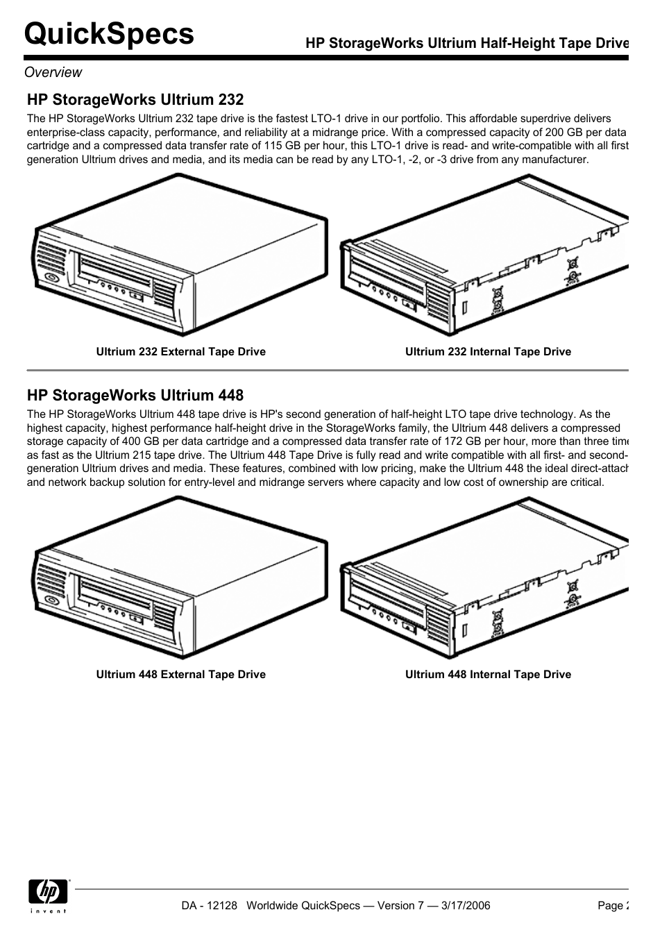 Quickspecs | HP Ultrium 215 User Manual | Page 2 / 21