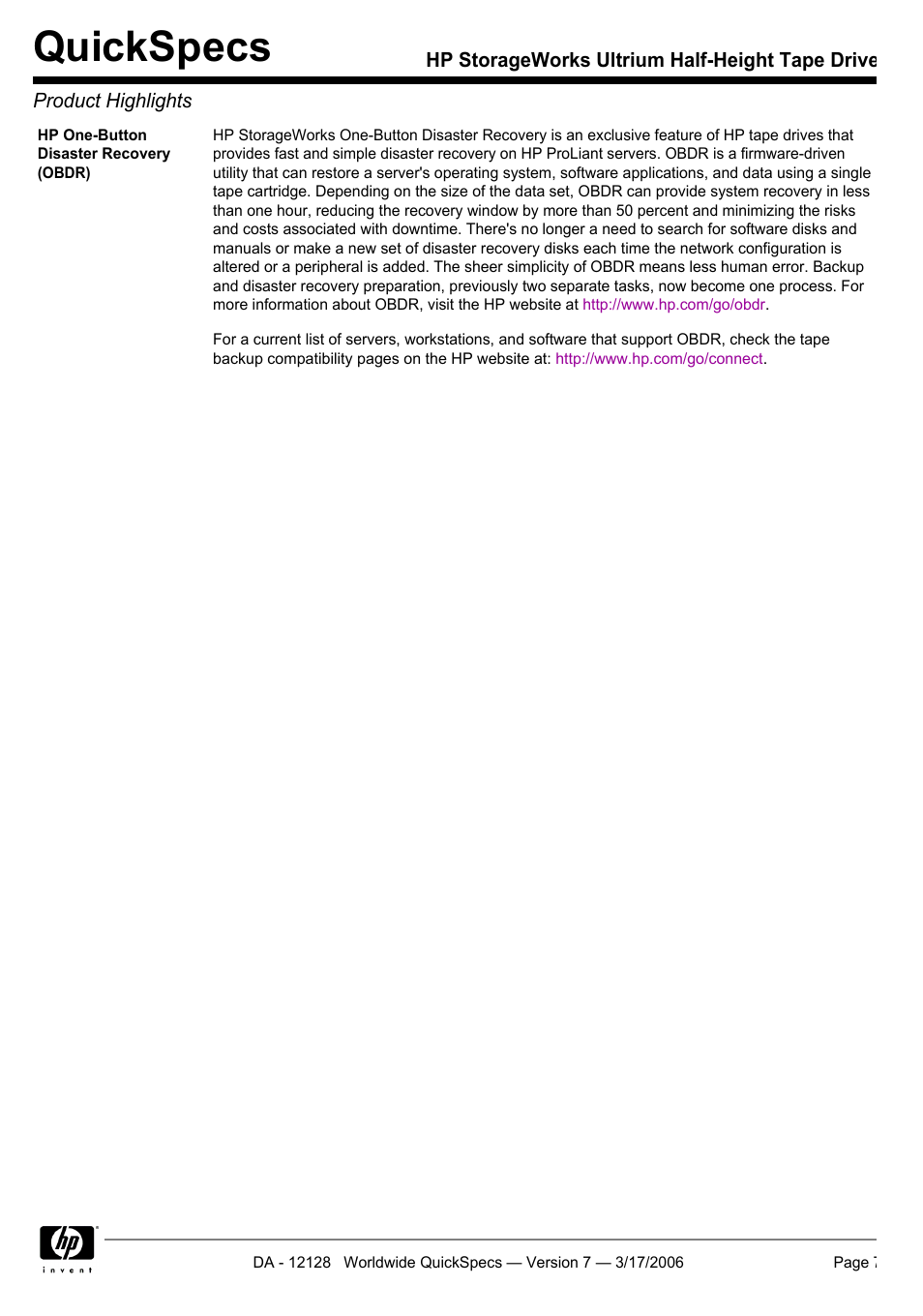 Quickspecs | HP Ultrium 215 User Manual | Page 7 / 21
