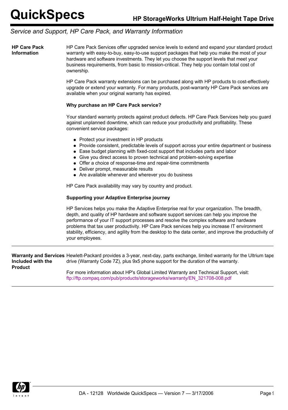 Quickspecs | HP Ultrium 215 User Manual | Page 9 / 21