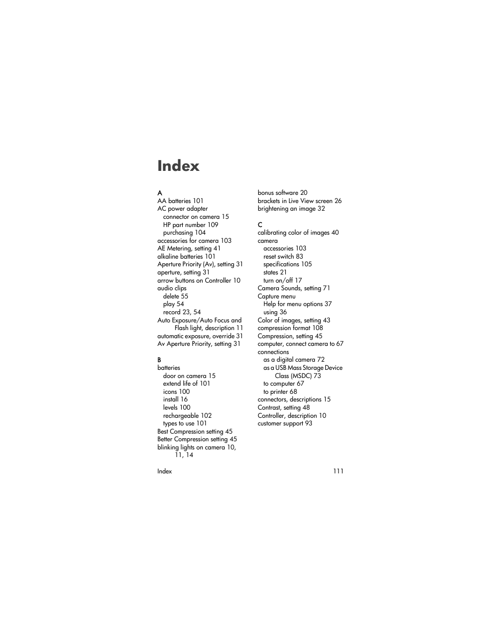 Index | HP 930 User Manual | Page 111 / 118