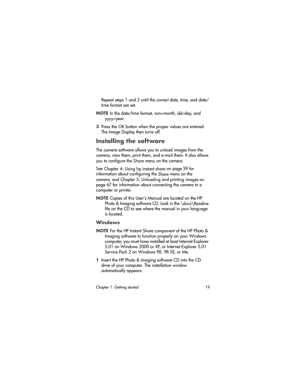 Installing the software, Windows | HP 930 User Manual | Page 19 / 118