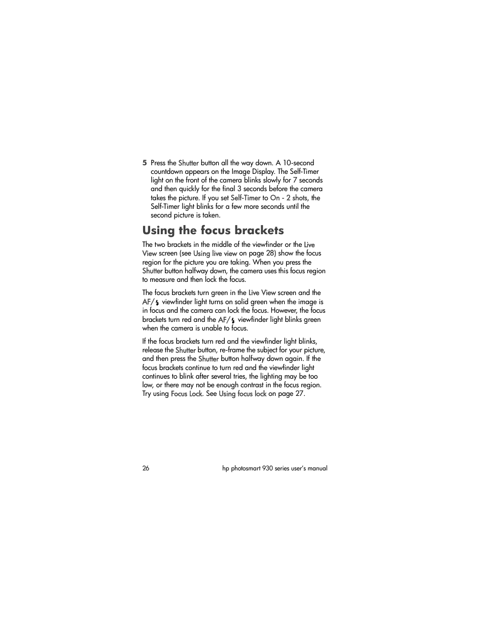 Using the focus brackets | HP 930 User Manual | Page 26 / 118