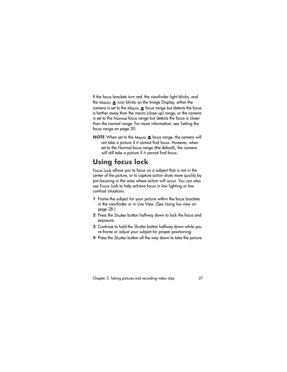 Using focus lock | HP 930 User Manual | Page 27 / 118