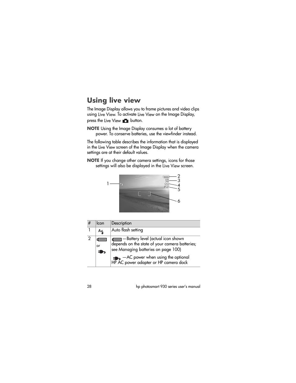 Using live view | HP 930 User Manual | Page 28 / 118