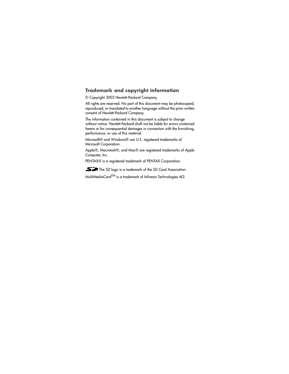 Trademark and copyright information | HP 930 User Manual | Page 3 / 118