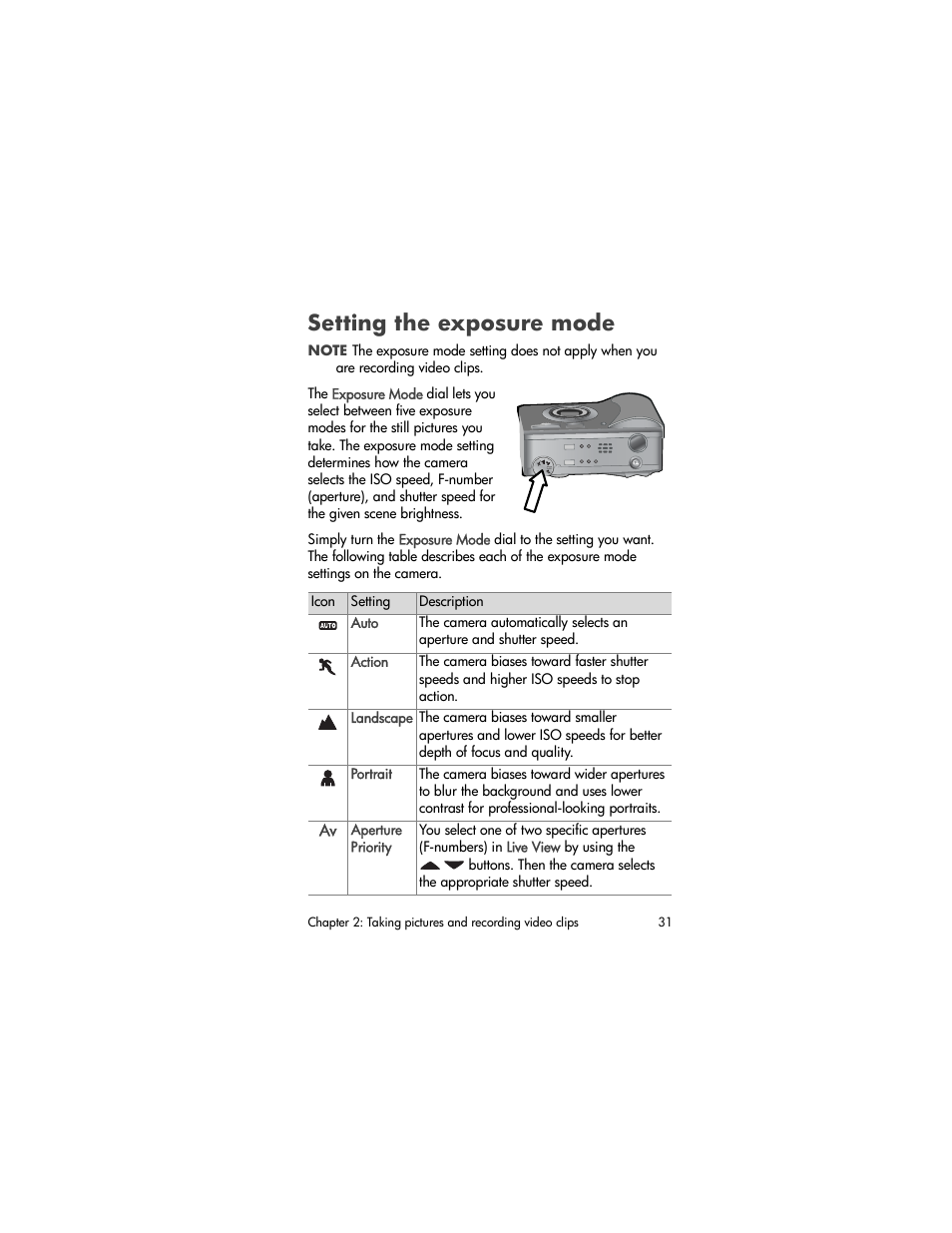 Setting the exposure mode | HP 930 User Manual | Page 31 / 118
